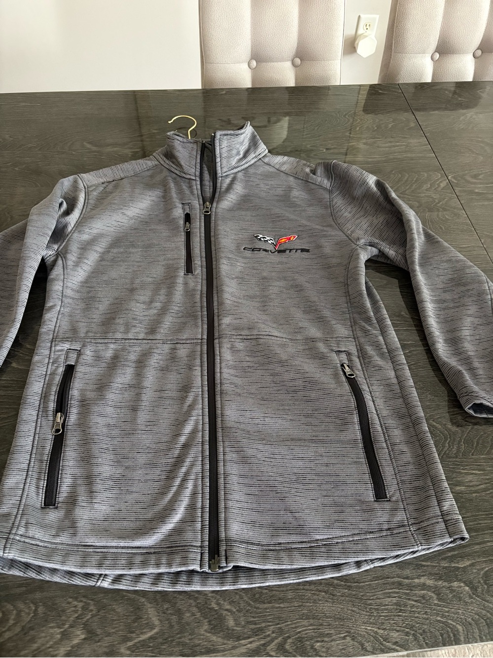 Embroidered Gray Full-Zip Utility Jacket